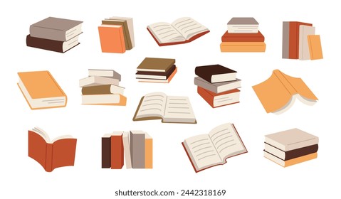 Pilas de libros en varias formas. ilustración vectorial plana.