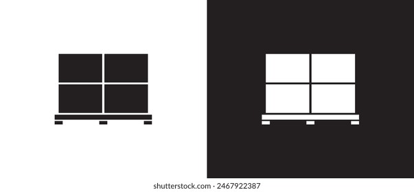 Pilas de cajas se organizan en palets, icono de caja de cartón en estilo plano. Ilustración vectorial, caja de envío o caja de cartón en fondo blanco y negro para App y Sitios web. Eps 10