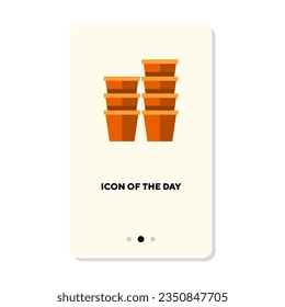 Stacks of brown flowerpots for plants flat icon. Vertical sign or vector illustration of home garden elements. Gardening, growth, nature, houseplants concept for web design and apps