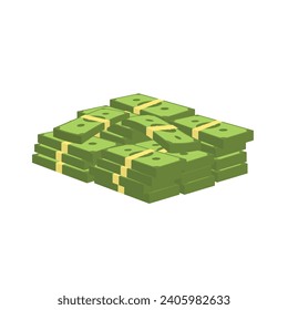 Stacks of cash vector on white background.