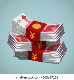 Stacks of Chinese Yuan Banknotes