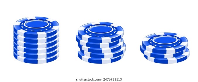 Stacks of chips. Blue chips. Vector clipart isolated on white background.