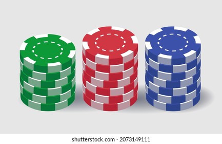 Pilas de papas fritas. Chiapas de casino. Ilustración vectorial 3d aislada en fondo blanco.