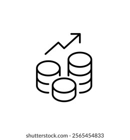 Stacks of coins and growing chart. Success in investment, wealth and finance management. Pixel perfect vector icon