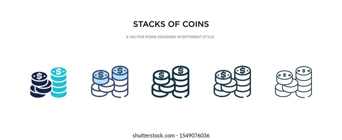 stacks of coins icon in different style vector illustration. two colored and black stacks of coins vector icons designed in filled, outline, line and stroke style can be used for web, mobile, ui