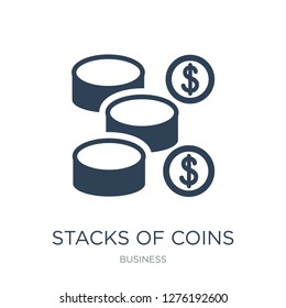 stacks of coins icon vector on white background, stacks of coins trendy filled icons from Business collection, stacks of coins vector illustration
