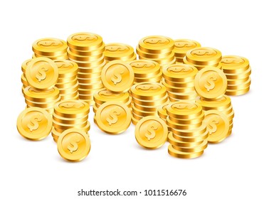 Stacks of coins on the white background. Vector illustration