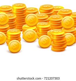 Stacks of coins on the white background. Vector illustration