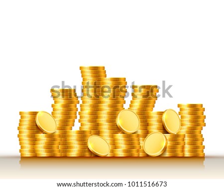 Stacks of coins on the white background. Vector illustration