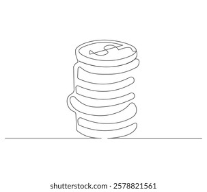 Stacks of coins in one continuous line drawing. Coins money symbol of financial success and investment business. Coins money in simple linear style. Editable outline illustration