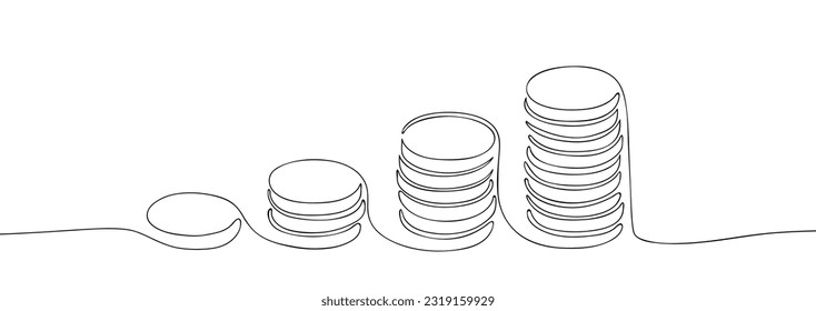 Stacks of coins in one line. The concept of money, financial success, investment and wealth. Vector illustration