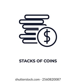 stacks of coins outline icon. Linear vector from business concept. Thin line stacks of coins icon isolated on white background