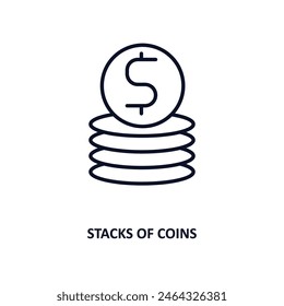 stacks of coins outline icon.  Thin line icon from business collection. Editable vector isolated on white background