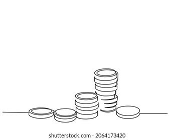 Stacks of coins penny cents. Continuous one line drawing. Vector illustration - Shutterstock ID 2064173420