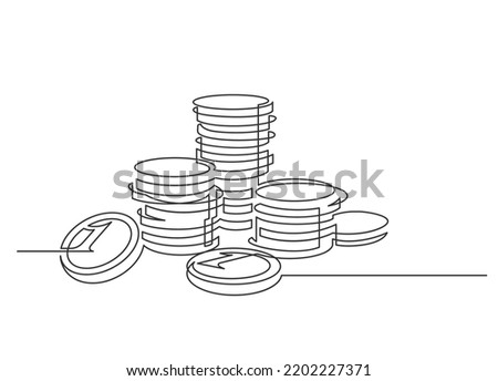 Stacks of coins penny cents. Continuous one line drawing. Vector illustration