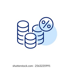 Stacks of coins and percent. Return on investment, interest rates or rates. Pixel perfect, editable stroke icon