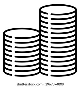 Pilas de monedas - icono vector, contorno, aislado. Aumento de ingresos, recepción de pagos, sucursal del banco, emisión de efectivo.