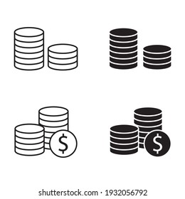 Stacks Of Coins Vector Icon Set