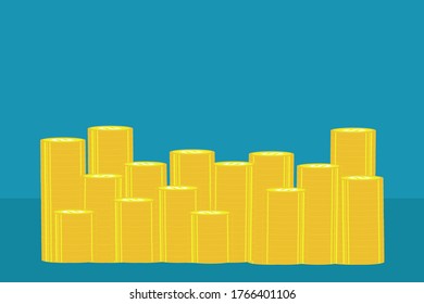Stacks of coins vector over the blue  background