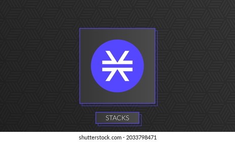 Stacks cryptocurrency colorful logo isolated on dark pattern background.