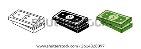 Stacks of dollar bills icon set. Cash money and paper currency. Vector illustration.