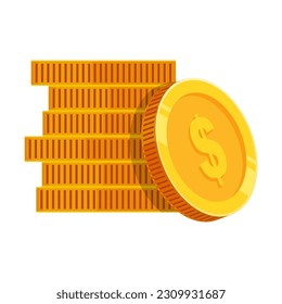 Stacks of Dollar Coins Vector Illustrations - Gold Dollar Coin