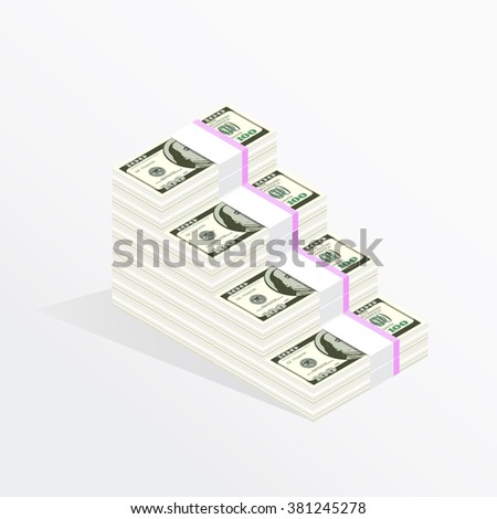 Stacks of dollars on a white background.