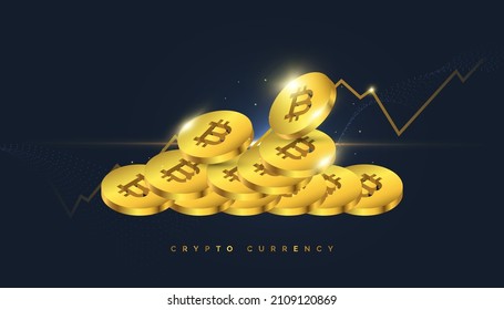 Stacks of Gold Bitcoin Cryptocurrency with Growth Chart. Virtual Currency Background
