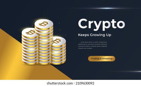 Pilas de bitcoines de oro. Banner o cubierta web de criptodivisa de Bitcoin. Fondo de moneda digital