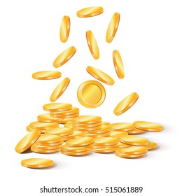 Stacks of gold coins. Business and banking objects. Vector background with falling golden coins.