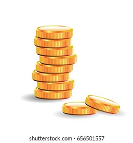 Stacks of gold coins. Business and banking objects. Vector