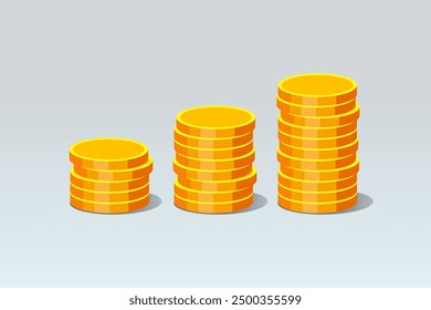 Stacks of gold coins. Concept of income growth and increase in profit, successful business and startup, money cashback