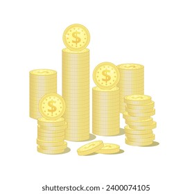 Stacks of gold coins. Dollars. Vector illustration.