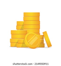 Stacks of Gold Coins. Flat style currency pile icon is stacked. One coin stands on the edge. EPS10 vector illustration.