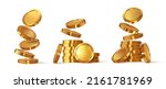 Stacks of gold coins. Isolated on background. Falling treasures. Accumulation of gold. Vector graphics