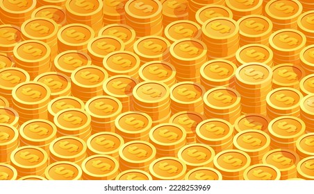 Stacks of gold coins isometric background. Vector concept for money and business themes.