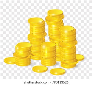 stacks of gold coins on a transparent background vector illustration 3D