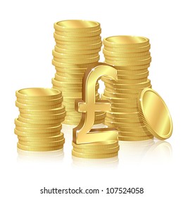 Stacks of gold coins and pound sterling sign