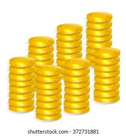 Stacks of gold coins. Set coins.