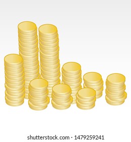 Stacks of gold coins. Vector illustration on white background.