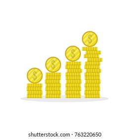 
Stacks of gold coins. Vector illustration.