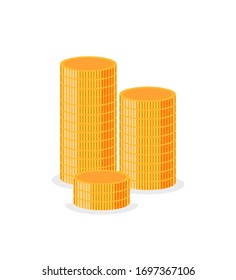 Stacks of gold isolated column of money. Vector golden cash or currency, pile of growing income, financial success. Metal earnings symbol, treasures in bank sign