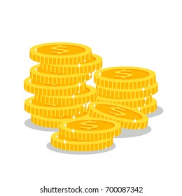 Stacks of golden coins on white background. Vector illustration