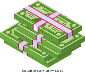 Pilas de billetes verdes aseguradas con bandas, que ilustran la acumulación de riqueza, el crecimiento financiero y las estrategias de inversión exitosas