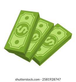 Stacks of green dollar bills on white background. Vector illustration