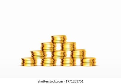 Stacks of increasing coins gold coins on white background. Vector illustration