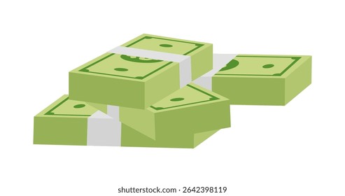 Pilhas de dinheiro em pacote com faixas brancas, moeda verde, representando a riqueza financeira