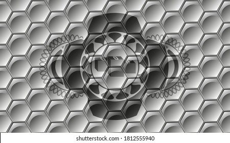 Stacks of money icon inside grey color shiny hexagon geometric pattern realistic emblem. Trendy fashionable background. Vector illustration. 