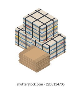 Stacks of paper cardboard recyclable materials 3d isometric icon vector illustration