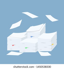Stacks of paper documents for design on blue, stock vector illustration